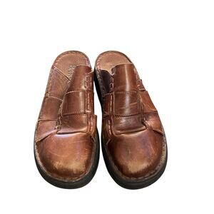GH Bass Brown Leather Slip On Clogs Size 7